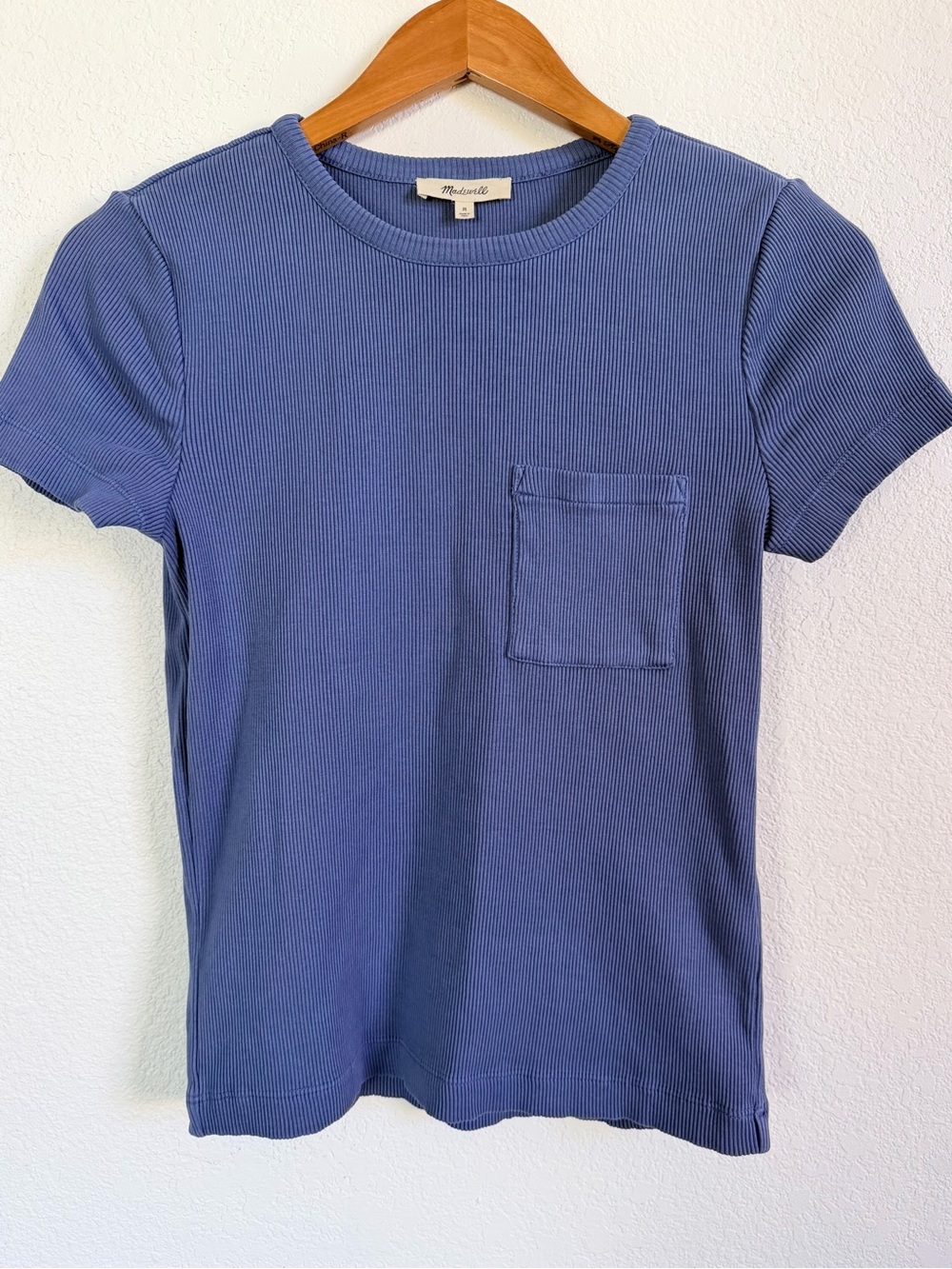 Madewell Navy-Blue Ribbed Short Sleeve Pocket Tee
